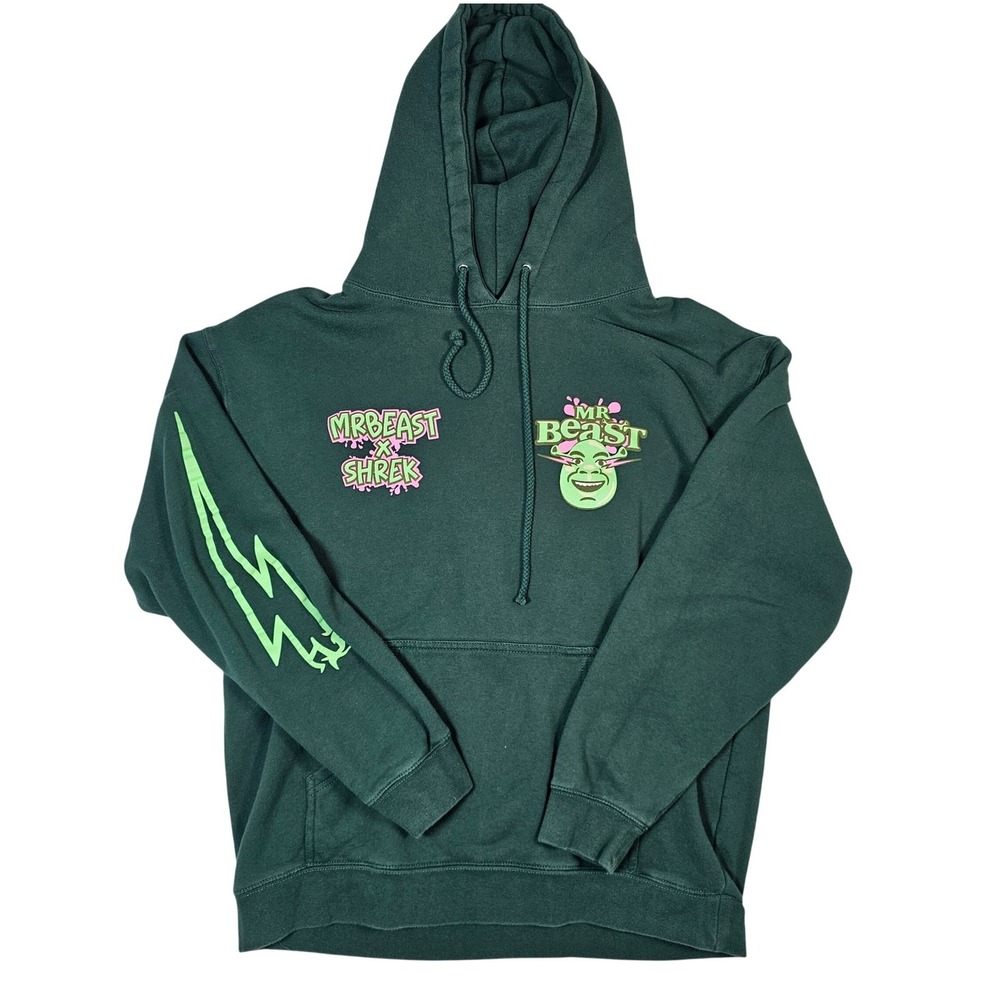 MrBeast x Shrek Hoodie Mens‎ Large Forest Green Graphic Pullover Sweatshirt L